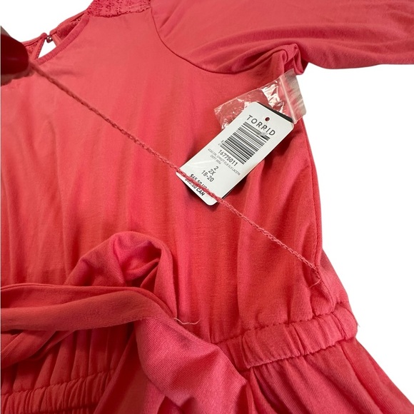 Torrid Coral Supersoft Elbow Sleeve Lace Shoulder Romper Size 2X 18/20 NWT - Picture 7 of 17